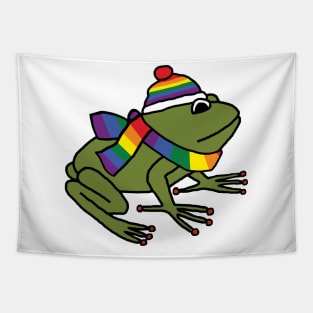 Cute Frog and Rainbow Pride Flag Hat and Scarf Tapestry