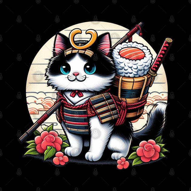 Women’s Happy Sushi Samurai Kawaii Anime Cat by CP6Design