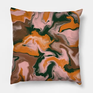 Shades of Moody Orange Pink & Green Aesthetic Marble Pattern Pillow