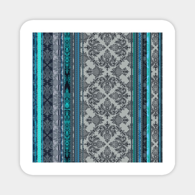 Teal, Aqua & Grey Vintage Bohemian Wallpaper Magnet by micklyn