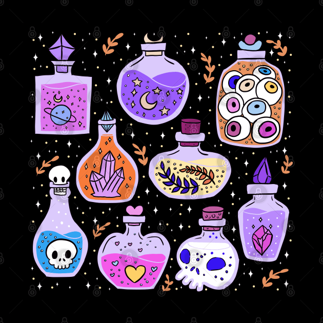 Magical fantasy potions bottles esoteric witchy iteams by Yarafantasyart