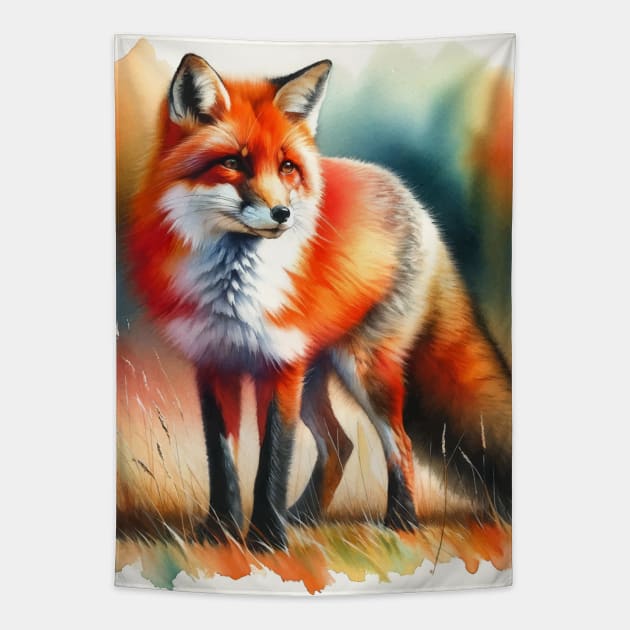 Autumn Whisper: Enchanting Red Fox Watercolor Tapestry by Aquarelle Impressions