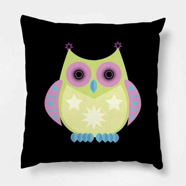 Star Owl - Green Purple Blue Pillow by adamzworld