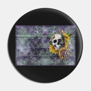 Skull and Sunflowers on Grunge Background Pin