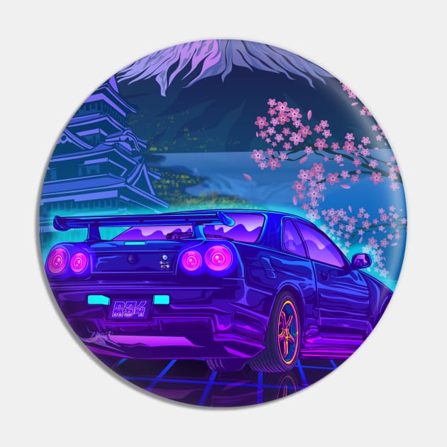 Skyline Gtr R34 Fuji Sakura Vaporwave Pin by Ilhamqrov