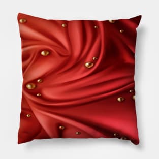 red, silky, draped fabric with golden balls Pillow