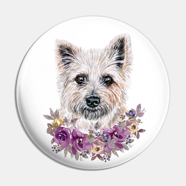 Cute Cairn Terrier With Flowers Illustration Art Pin by AdrianaHolmesArt