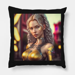 Cybernetic Golden Goddess Pillow