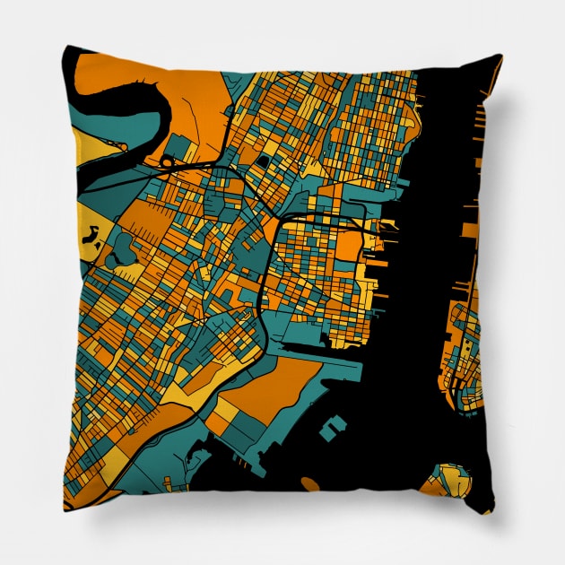 Jersey City Map Pattern in Orange & Teal Pillow by PatternMaps