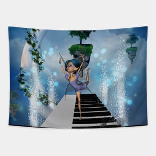 Cute fairy dancing on a piano Tapestry