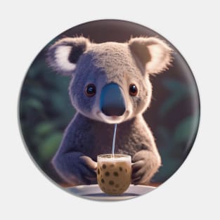 Koala with boba bubble tea Pin