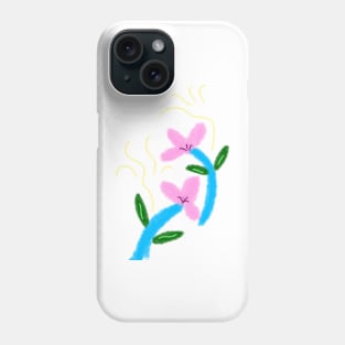 Pink blue flower art Phone Case