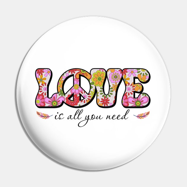 Love Peace Sign Design Pin by PaperMoonGifts