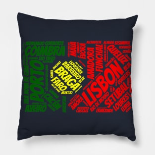 Portugal Flag with City Names Word Art Pillow