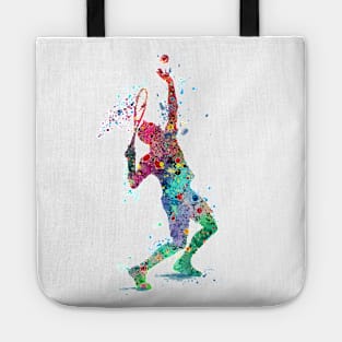 Tennis Boy Player Colorful Watercolor Tennis Serve Sports Gifts Tote