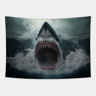 Big bad shark with open mouth in the water Tapestry