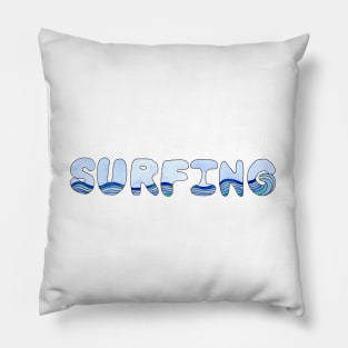 Surfing Bubble Letter Design with Watercolors Pillow