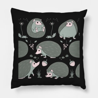 Hedgehogs Among the Flowers Pattern in Grey and Peach Pillow