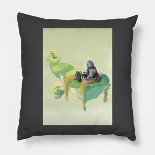 Beautiful fantasy art of a floating land with flowers Pillow