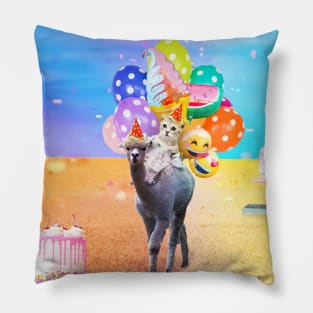 Cute Funny Cat Alpaca Birthday Pillow