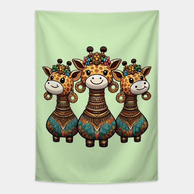 Padaung Giraffe Elegance Tapestry by chems eddine