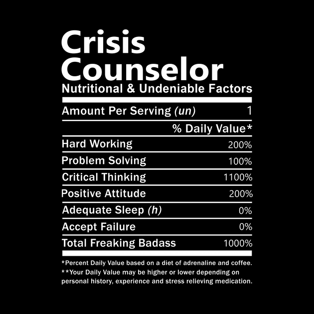 Crisis Counselor T Shirt - Nutritional and Undeniable Factors Gift Item Tee by Ryalgi