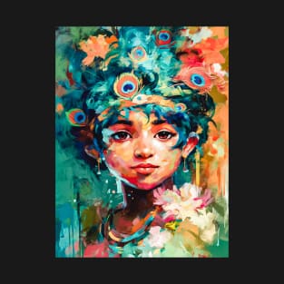 Sacred Bliss: Unique and Mystical Baby Krishna Digital Art Print for Spiritual Spaces T-Shirt