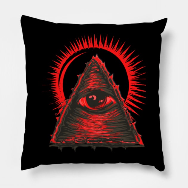 THE ALL SEEING EYE RED Pillow by LoveMoneyHateGov