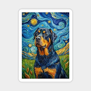 Rottweiler Dog Breed Painting in a Van Gogh Starry Night Art Style Magnet