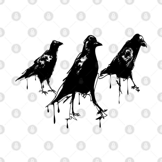 Three Crows (scribbled and dripped ink) by Gorilla-Tees