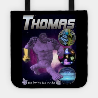 THOMAS *He Loves His Rocks* Knock Off Brand Parody Meme Spoof MCU Super Hero Rap Tee Tote