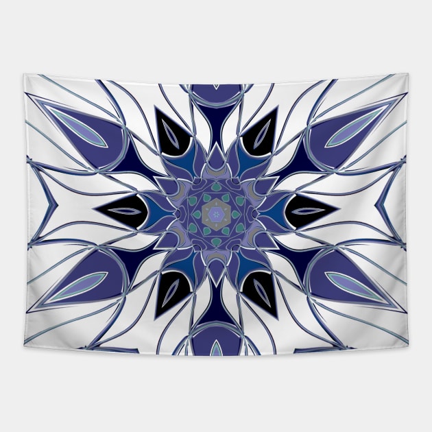 Cartoon Mandala Flower Purple Blue and White Tapestry by WormholeOrbital