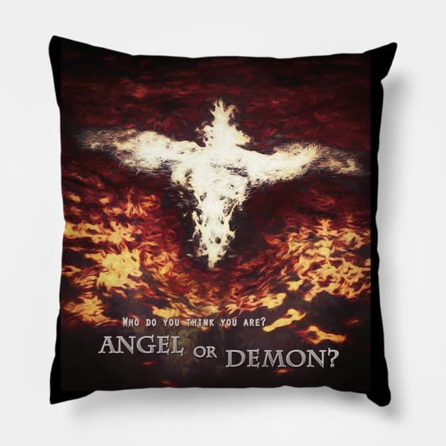 Winged creature with crown. Angel or Demon? Pillow by RiverPhildon