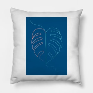 Swiss Cheese Plant Leaf ( blue version ) Pillow