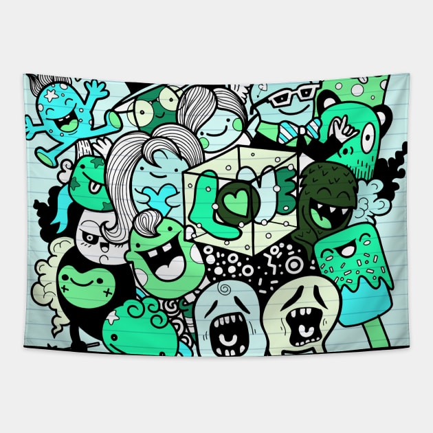 Little Green Monsters Tapestry by Red Rov