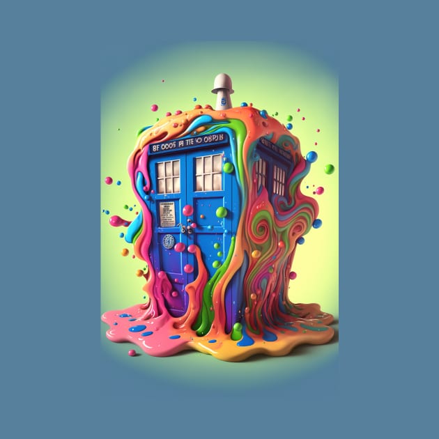 Psychedelic Police Box From Another Trip - Rainbow Dripping Paint - Colorful Psychedelia Illustration by JensenArtCo