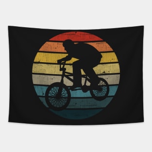 BMX Bicyclist Silhouette On A Distressed Retro Sunset print Tapestry