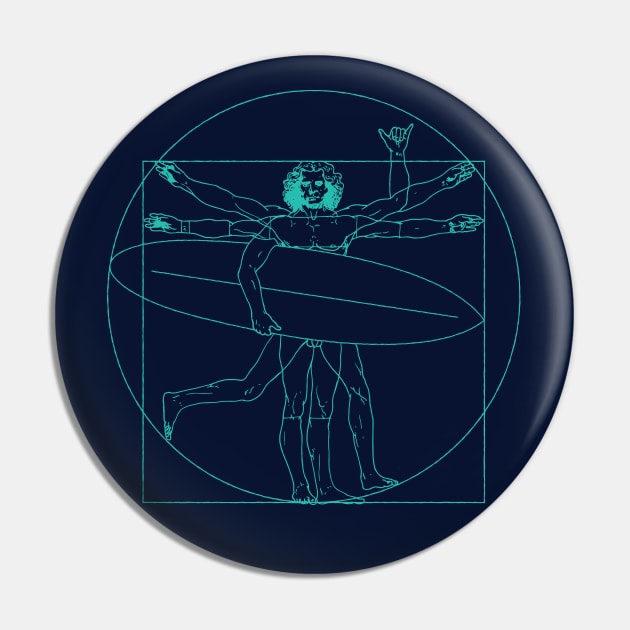 Funny Vitruvian Man Surfer Da Vinci Pin by SLAG_Creative