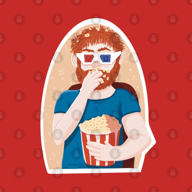 Movie lover man eating popcorn by Xatutik-Art