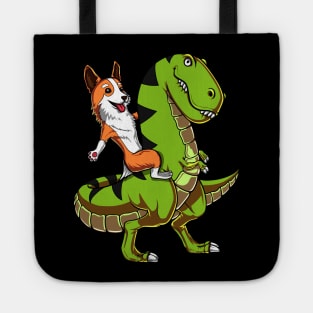 Corgi Dog Riding T-Rex Dinosaur Tote