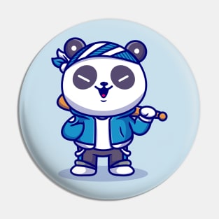 Cute Panda Boy With Baseball Bat Cartoon Pin