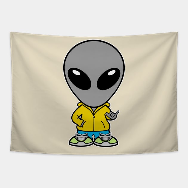 Gray Alien Shaka Hang Loose Tapestry by SpaceAlienTees