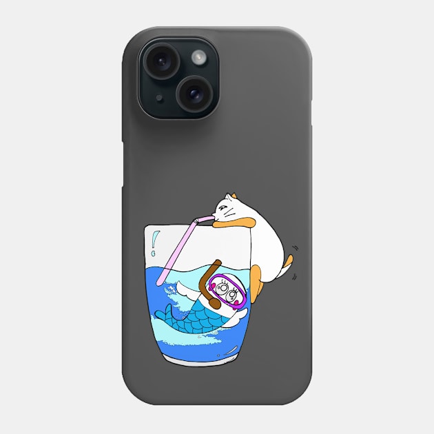 Funny cat and friend snorkeling in water by illustration draw Phone Case by BonusSingh