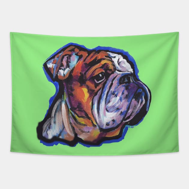 English Bulldog Dog Bright colorful pop dog art Tapestry by bentnotbroken11