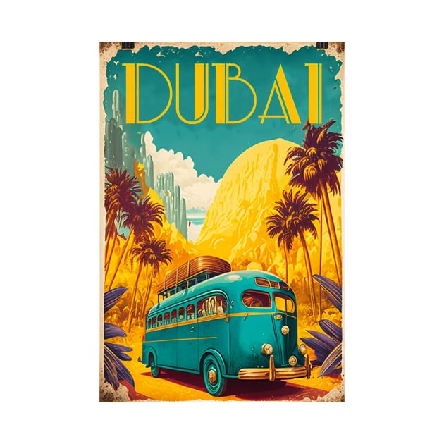 Dubai Desert Vintage Travel Art Poster by OldTravelArt