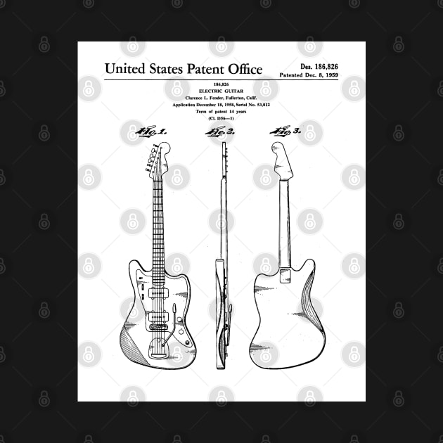 Electric Guitar Patent - Guitarist Music Lover Art - White by patentpress