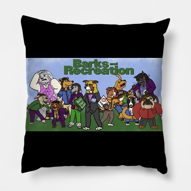 Barks and Recreation Pillow by JoshErichDigitalInk