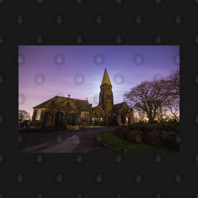 Horsforth Cemetery Church Leeds with Moon Light and Star Sky IMG 9054-RB by Spookydaz