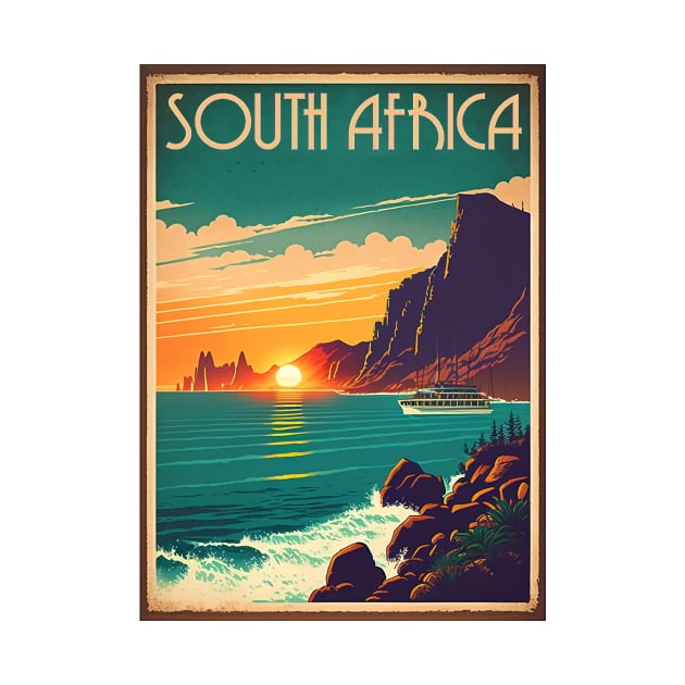 South Africa Coastline Vintage Travel Art Poster by OldTravelArt