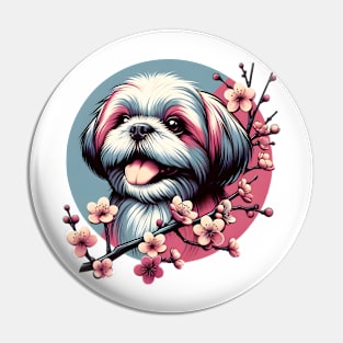 Shih Tzu's Blissful Spring with Cherry Blossoms Pin